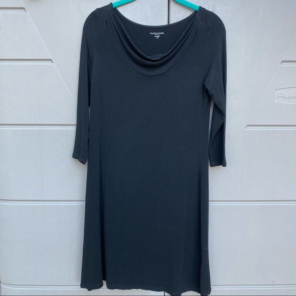 Eileen Fisher Women Solid Black Viscose Sleeveless Cowl-Neck Basic Dress Size PP - Picture 2 of 8